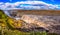 Amazing nature landscape, stunning Dettifoss waterfall with rocky canyon and blue cloudy sky Iceland. Scenic panoramic aerial view