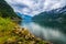 Amazing nature view with fjord and mountains. Beautiful reflection. Location: Scandinavian Mountains, Norway. Artistic picture. B