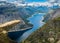 Amazing nature view with Trolltunga and beautiful lake. Norway