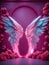 Amazing Neon Angel Wings Backdrop Beautiful Photography Template Design - ai generated