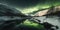 amazing night panoramic view with mountains and Northern Lights in the sky