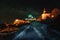 Amazing night scenery of Esztergom, Hungary under starry sky