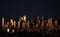 Amazing night shot of Los Angeles downtown with highrises reflecting evening light