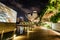 Amazing night view of wooden walkway along Marina Bay, Singapore