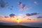 Amazing orange, pink and purple colors of a summer sunset over the city of Dublin view from Fairy Castle, Dublin Mountains