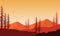 Amazing orange twilight sky color with nice mountain views. Vector illustration