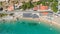 Amazing overhead aerial view of Cavoli Beach, Elba Island in summer season, Italy