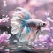 amazing pale lavender color Betta fish male with beautiful long fins posing against light background. close up. Dreaming concept