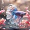 amazing pale lavender color Betta fish male with beautiful long fins posing against light background. close up. Dreaming concept