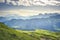 Amazing panorama of French Alps, part of famous trek Chamonix Mont Blanc in the backround.. View of French mountains in summer hik