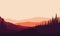 Amazing Panorama of the mountains with the silhouette of pine trees at dusk from the edge of the city. Vector
