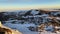 Amazing panorama from Uhura Peak. Dawn in the mountains. Snow-covered crater of Mount Kilimanjaro.