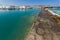 Amazing Panorama of Venetian fortress and port in Naoussa town, Paros island, Greece