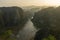 Amazing panorama view of limestone rocks and mountaintops from Hang Mua Temple at evening. Ninh Binh, Vietnam. Travel landscapes