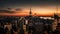 Amazing panorama view of New York city skyline and skyscraper at sunset, generative ai