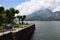 Amazing panorama with white clouds of Bellagio town on Lake Como, Italy