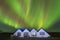 Amazing panoramic Aurora Borealis or better known as The Northern Lights for background view in Iceland, Jokulsarlon