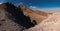 Amazing panoramic landscape of Mount Erciyes at sunset. View of the stratovolcano: mountain range, stony slopes, rocky peaks forme