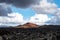 Amazing panoramic landscape of volcano craters in Timanfaya national park. Popular touristic attraction in Lanzarote