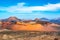 Amazing panoramic landscape of volcano craters in Timanfaya national park. Popular touristic attraction in Lanzarote island,