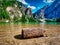 Amazing Panoramic view of Braies Lake Dolomites mountains in summer Sudtirol, Italy