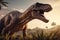 Amazing and photorealistic dinosaur. Jurassic period. Gigantic reptile. Close up view. Beautiful and scary dinosaurus