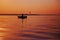 Amazing picture of fisherman fishing on sunset and seagull flying by