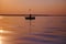 Amazing picture of fisherman fishing on sunset and seagull flying by