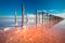 Amazing pink color salt lake and deep blue sky landscape