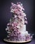 amazing pink wedding cake, creamy colors background, blurred backgroud