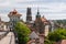 Amazing postcard with the view of the city centre Fribourg in Switzerland in a summer day