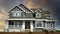 Amazing Real Estate Home House Maison Grey Siding Exterior Sunset Sky Background