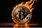an amazing representation of bitcoin on fire , symbolizing mining concept