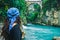 Amazing river and ancient bridge landscape from Koprulu Canyon in Manavgat, Antalya, Turkey. A woman watching the river