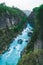 Amazing river landscape from Koprulu Canyon in Manavgat, Antalya, Turkey. Blue river. Rafting tourism. Aerial view of Koprucay