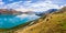 Amazing road trip view in New Zealand, hdr epic panorama Lake Wakatipu along Queenstown and Glenorchy, 50 megapixel hasselblad