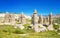 Amazing rocks in Cappadocia near Goreme eroded into spectacular pillars and minaret-like forms, Turkey