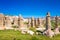 Amazing rocks in Cappadocia near Goreme eroded into spectacular pillars and minaret-like forms, Turkey