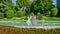 Amazing round central fountain in park of Pedralbes Barcelona, Spain