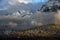 Amazing scene of Zugspitze mountain. Trees covered by snow. Bavarian peak near Garmisch Partenkirchen, Bavaria, Germany.