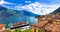 Amazing scenery of Lago di Garda, cruise boat in Limone t