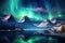 Amazing scenery of the northern lights over the snowy mountains