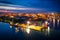 Amazing scenery of the shipyard and canals of Gdansk at dusk. Poland