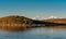 Amazing scenery with snowy peak mountains and Lake Titicaca during sunset in Isla del Sol, Bolivia