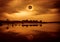 Amazing scientific natural phenomenon. The Moon covering the Sun. Total solar eclipse with diamond ring effect glowing on sky