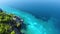 Amazing sea coast with different blue azure shades. Aerial view of exotic sea