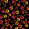 Amazing seamless vector pattern of yellow and pink psilocybin mushrooms. Beautiful wallpaper of hallucinogenic mushrooms on a