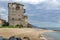 Amazing Seascape with Medieval tower in Ouranopoli, Athos, Chalkidiki, Greece