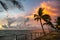 Amazing seaside views in the evening, coconut palms and dramatic skies, beautiful and exciting atmosphere at the seaside