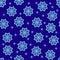 Amazing shining Christmas illustration for fabric and surface. seamless pattern with  snowflakes, flowers  and stars on blue backg